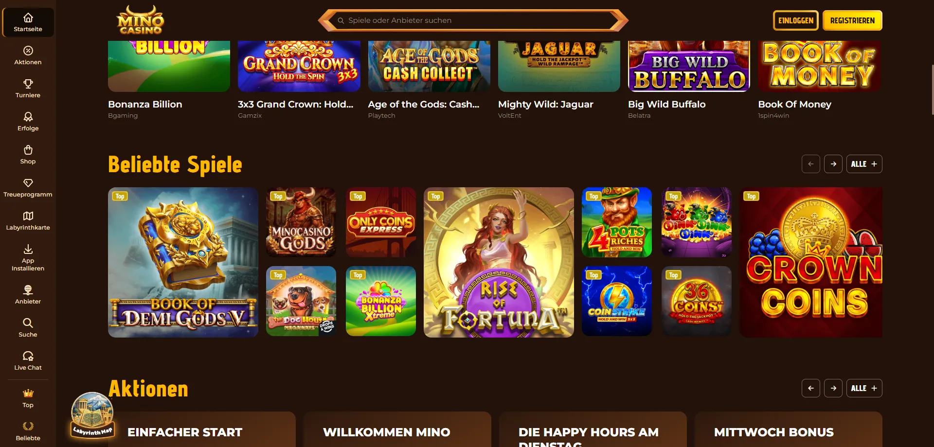 Mino Casino Spielbibliothek – Slots, Tischspiele und Live Casino